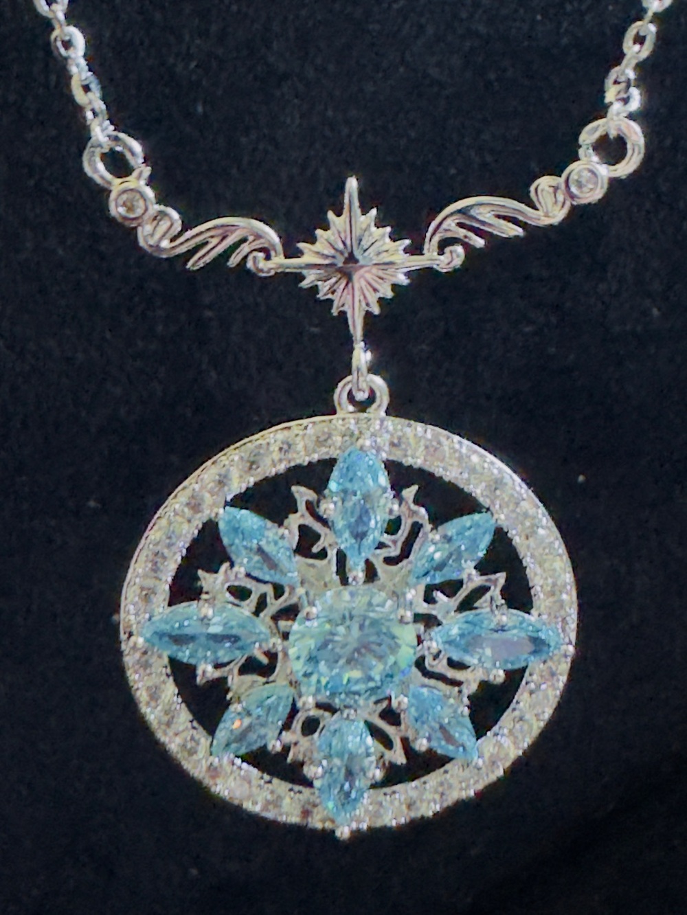 Gold plated Blue CZ Crystal Snowflakew Pendant Necklace - Women's Jewelry